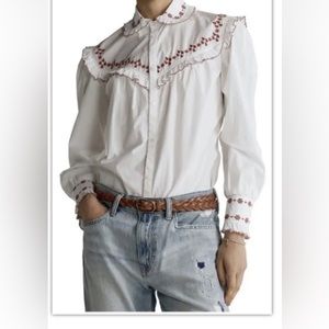 Polo Ralph Lauren White Red Embroidered Button Front Shirt sz s